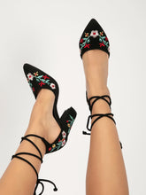 Floral Embroidery Detail Strappy Pumps, Multicolor Vacation Style Embroidery Floral Print